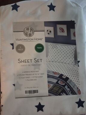 Huntington Home White Sheet Set with Navy Star Print